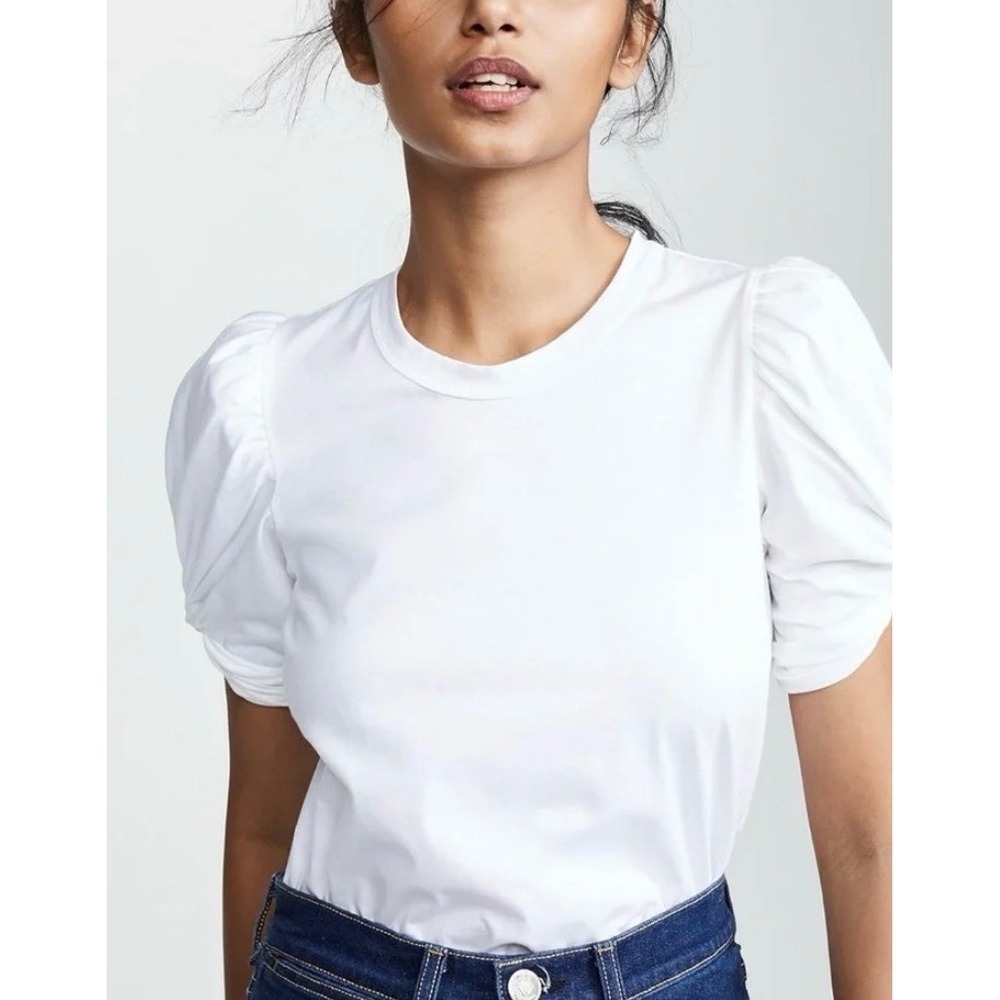 ALC Kati Tee Womens XS White Puff Short Sleeve Cotton Chic French Girl‎